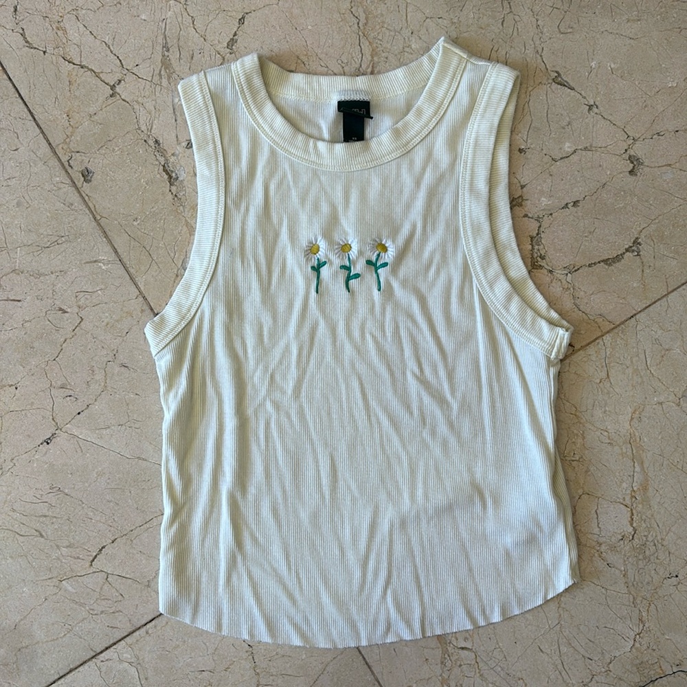 Pastel Yellow Tank Top with Daisies